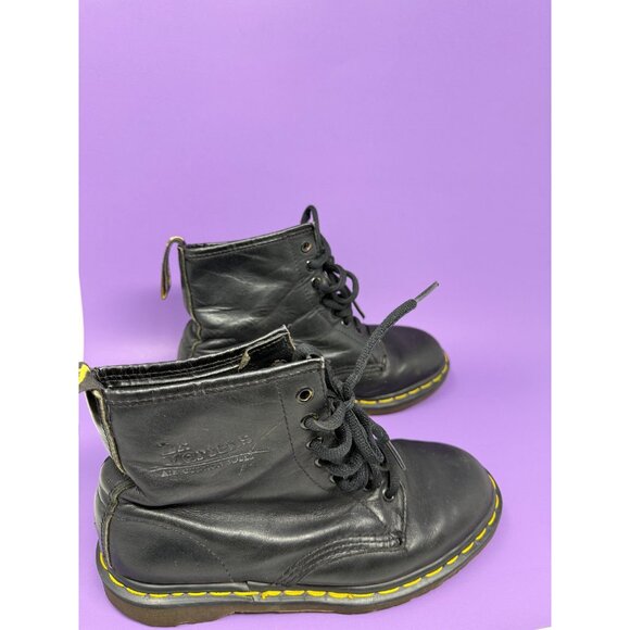 Vtg Dr Doc Martens Black Leather Boots 1460 Womens 6 Made In England - Picture 6 of 7